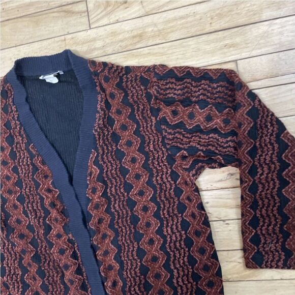 Vintage MIMOSA USA Open Cardigan Chunk Knit Brown Black Rayon Blend Gran Retro L - Picture 13 of 16
